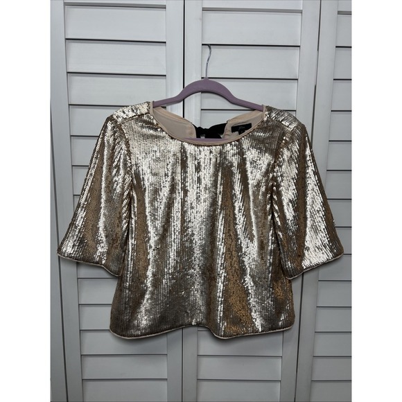 J. Crew Gold Sequin Blouse with Black Bow - Picture 4 of 12